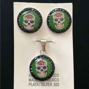 Sterling Silver skull earrings and pendant set